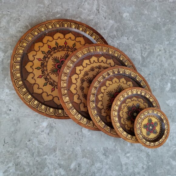 Hand Crafted Other - 🎉HP🎉 Decorative Folk Art Set of 5 Wooden Nesting Plates Made in Poland